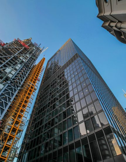 London commercial district Picture of London commercial district at dusk near Aldgate, London, England